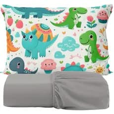 Jogo de Cama lençol com Elástico + Fornha personalizada do Dino 70 cm x 50 cm