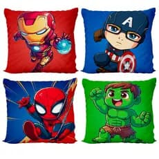Kit  4 Capas de Almofadas Infantil Para Quarto Sala Heróis C/ Zíper 45x45