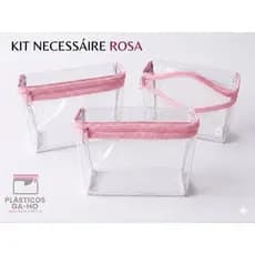 Kit c/-05 unidades Necessaire Zíper Rosa e Viés transparente - Organizador Multiuso - Perfeita p/ Bolsa, Mala kit festa