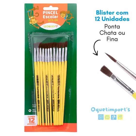 Kit Pincel Escolar Para Pintura Guache E Artesanato Leo&Leo 12 ou 24 Unidades Atacado Atividades