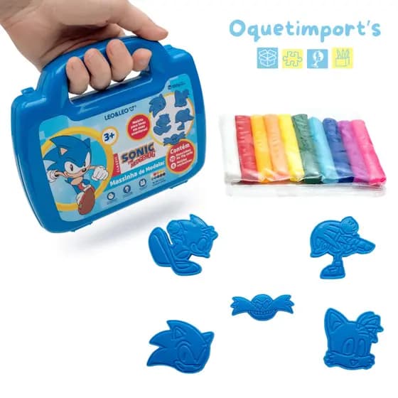 Maleta Massinha De Modelar Sonic Leo&Leo Com Moldes Cortadores Temáticos Infantil