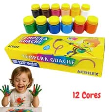 Tinta Tempera Guache Acrilex 12 Cores 15ml Original Material Escolar Não Tóxica Lavável Pintura