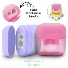 Apontador Duplo Com Glitter e Depósito Furo Jumbo e Normal - Acrilex