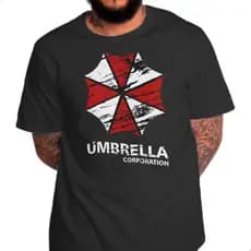 Camiseta Resident Evil Umbrella Corporation Gamer Video Game Videogame 100% Algodão Preta