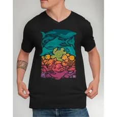 Camiseta Masculina Unissex Feminina Mar Animais Marinhos Espectro Cores Oceano Vida Marinha Preto