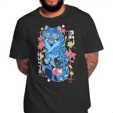 Camiseta Kpop Demon Hunters Tigre Azul Derpy Tiger Huntrix 100% Algodão Preto