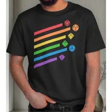 Camiseta DnD Arco Iris Dados D20 Dungeons and Dragons 100% Algodão Preto Branco