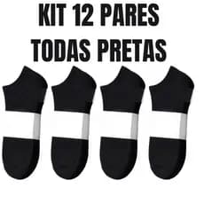 12 pares de meias soquete algodão todas pretas