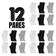 Kit 12 Pares Meias Cano Alto 80% algodão masculina e feminina