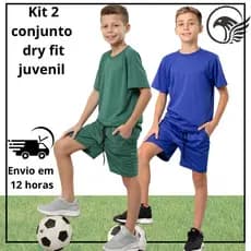 KIT 2 CONJUNTOS JUVENIL MASCULINO LEVE E FRESQUINHO CAMISETA E BERMUDA COM ELÁSTICO E BOLSO 10 a 16