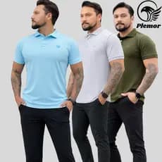 Kit 3 Camisa Polo Masculina Gola Alta Qualidade Elegante100% Algodão Premium 30.1 Costura Reforçada