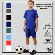 Conjunto Infantil Menino Camiseta e Bermuda Esportivo Dry fyt Poliéster Premium com Bolso Cós Elástico tam.10 ao 16