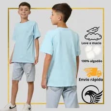 Camiseta Infantil Juvenil Malha Peruana 100% Algodão Premium Com Elastano Slim Estiloso