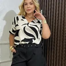 BLUSA FEMININA DECOTE EM V EM VISCOLINHO PLUS SIZE