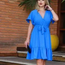 Vestido Feminino Transpassada com elástico na cintura manga borboleta evangélica congresso babado