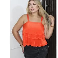 Blusa Feminina Regata Plissada  Com 3 Babado Com Bojo Bogueira Tendencia Moda 2024 verao Blusinha