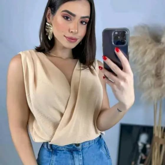 BLUSA REGATA FEMININA TRASPASSADA PLUS SIZE EM V
