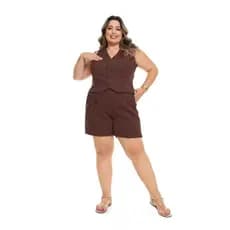 Conjunto Plus Size Colete e Short Elegante Cintura Alta Alfaiataria Luis Twill