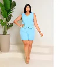 Conjunto Feminino Plus Size Colete e  Short Social  Alfaiataria Cintura Alta