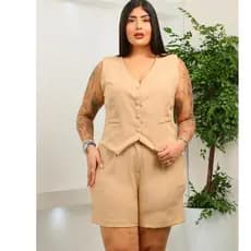 Conjunto Plus Size Feminino Alafaiataria Colete e short Cintura Alta Look Completo Elegante