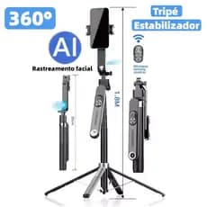 Tripé Estabilizador com Rastreamento Facial AI gire seu telefone 360° para tirar selfie em vídeo ao vivo Q17