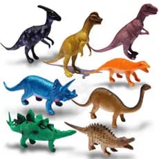 Kit Com 8 Dinossauros Emborrachado Grandes - Dino World Brinquedo infantil