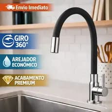 Torneira Gourmet Cozinha Flexível 360° Preta Bancada Mesa Silicone Com Arejador Alta Pressão