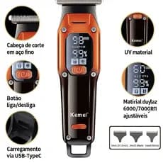 Aparador de Cabelo e Barba Profissional Kemei KM-5027 – Display Digital
