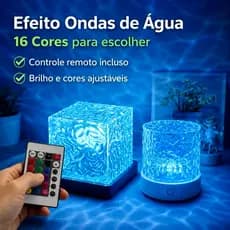 Luminária de Mesa LED Cubo RGB 16 Cores Projetor Efeito Ondas Rotativa Controle Remoto Recarregável