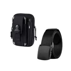 Kit de Bolsa Pochete Táticos Militares e Cinto Largo Antialérgico Multiuso Masculino Feminino