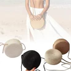 Bolsa de praia feminina redonda de palha de verão com alça