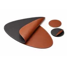 Kit 6 Sousplat Jogo Americano em Couro Sintético Dupla Face com Porta Copos Organização Mesa Posta