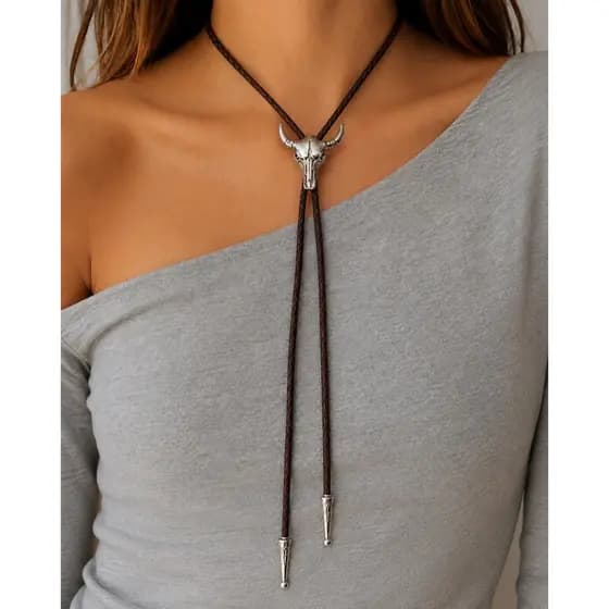Gravatinha Colar Western Choker Boho Chic Country Com Pingente Couro Trançado Elegante Rodeio Festa