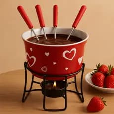 Conjunto Jogo Fondue Brinox Queijo Chocolate Cerâmica Aço Inox 6 peças 425ml