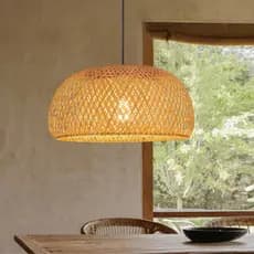 Lustre Luminária Palha Rústico Pendente Suspensa Fixada No Teto Hitec Bambú Led E27 60W Bivolt Luxo Moderno Iluminação