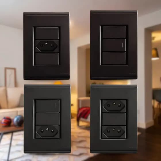 Conjunto Placa Tomadas E Interrupitores 10A 250V 20A/250V Tramontina Linha Liz Grafite