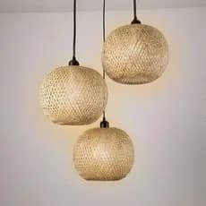 Lustre Luminária Suspensa Fixada Bege No Teto Hitec Bambú Led E27 60W Bivolt