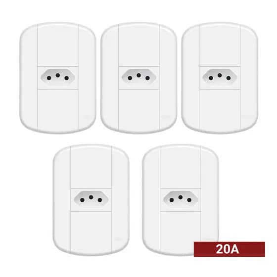 Kit 5 Tomada 1P 20A 250V Padrão Simples Branco Conjunto Blanc Fame Resistente Moderna Sofisticada