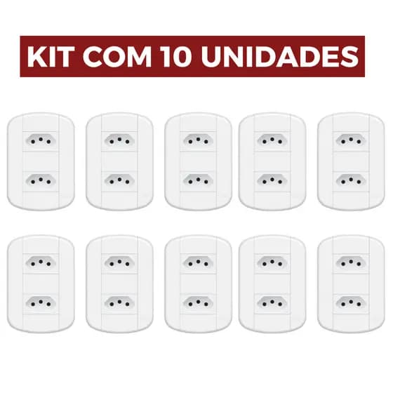 Kit 10 Placas 2 Tomadas 2PC+T onjunto Padrão Simples Branco 20A 250V Conjunto Blanc Fame Resistente