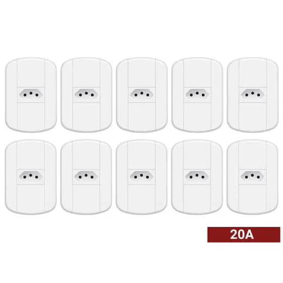 Kit 10 Tomada 1P 20A 250V Padrão Simples Branco Conjunto Blanc Fame Resistente Moderna Sofisticada