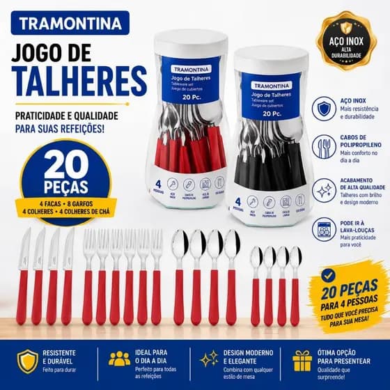Jogo 20 Peças Talheres Aço Inox Leme Tramontina