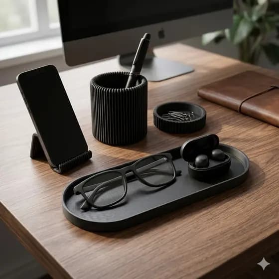 Kit Organizador de Mesa Escritório 4 Peças Porta Caneta e Clips Suporte Celular e Bandeja