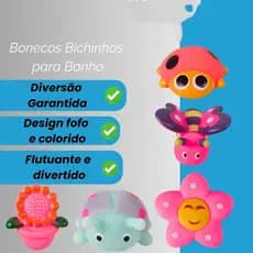 Brinquedo de Banho Infantil 5 Peças Vinil Animais e Florzinha - Brinquedo Divertido para Bebê Castela