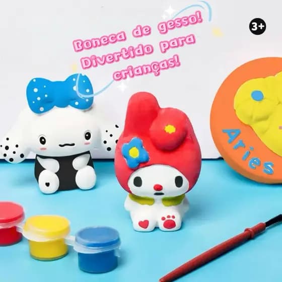 Kit Educativo com Boneca de Gesso Cartonado e Brinquedos de Grafite Feitos à Mão – Presente Criativo para Crianças