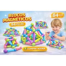 Blocos Magnéticos 84 Peças Infantil Educativo Montessori Construção 3D Ímã Forte Criatividade