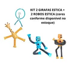 Kit 2 girafas estica + 2 robos estica brinquedo infantil pop it tubo