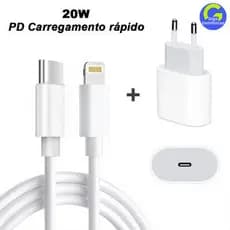 Carregador Rápido 20W PD para iPhone com Cabo 1 Metro  Kit Premium