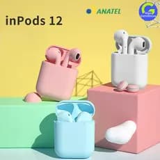 “Fone Intra-Auricular Elegante Sem Fio Bluetooth Hi-Fi i12 Tws Premium Inpods Macaron Colorido