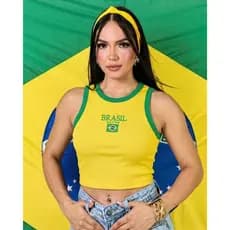 Cropped Regata Feminino Brasil Bordado – Ribaninha Canelada Premium | Estilo Seleção Brasileira