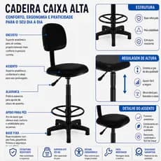 Cadeira Caixa Alta Giratória  - Balcão - Portaria - Recepção  Supermercado varias cores direto da Fábrica Renaf